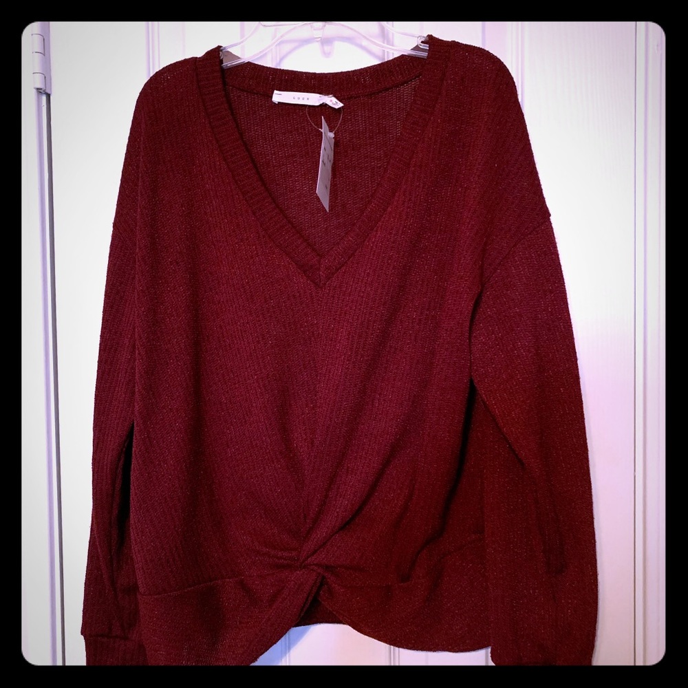 V-neck burgundy sweater